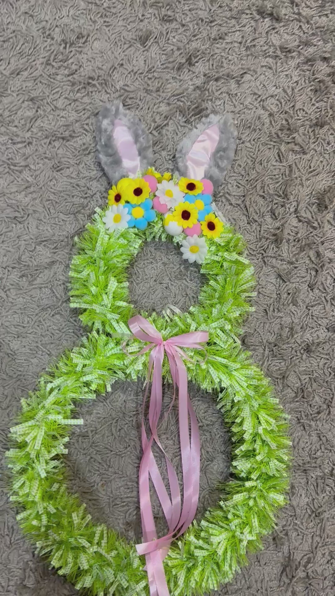Handmade Easter Bunny Wreath – 75cm Spring Floral Door Decoration with Ribbon