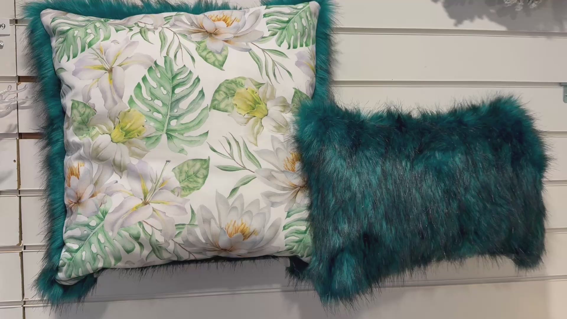 Luxury Tropical Cushion Set – 2 Piece Faux Fur & Floral Cushions with Inserts