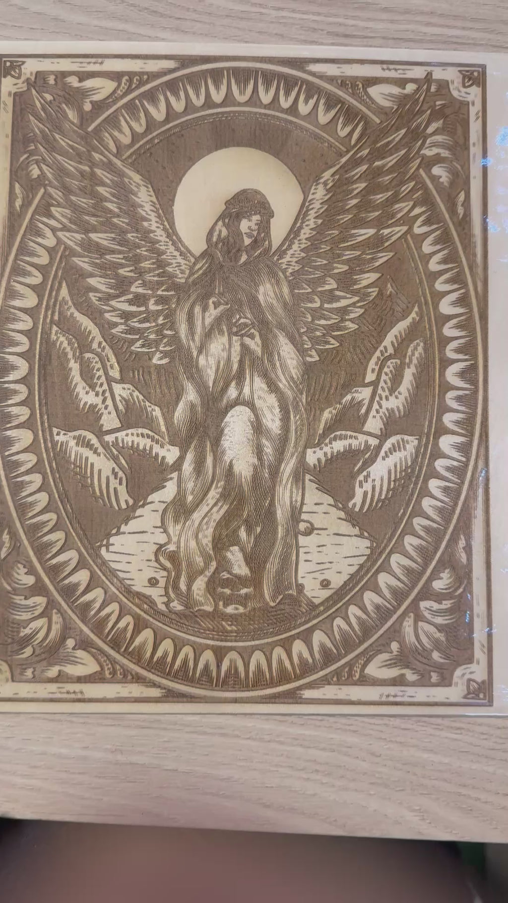 Angel Wing Laser Engraved Basswood Artwork (30cm x 30cm) – One of a Kind